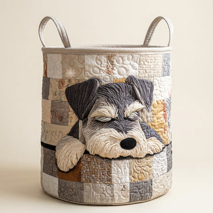 Quilted Laundry Basket - Sleeping Schnauzer, studio photo