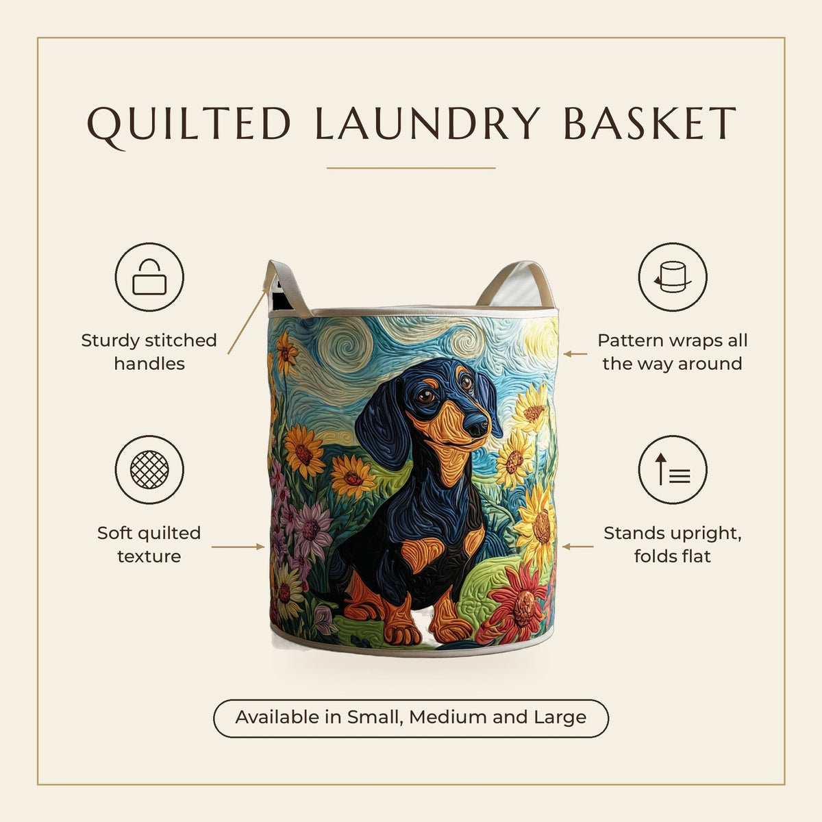 Quilted Laundry Basket - Small Paws, Big Heart features infographic