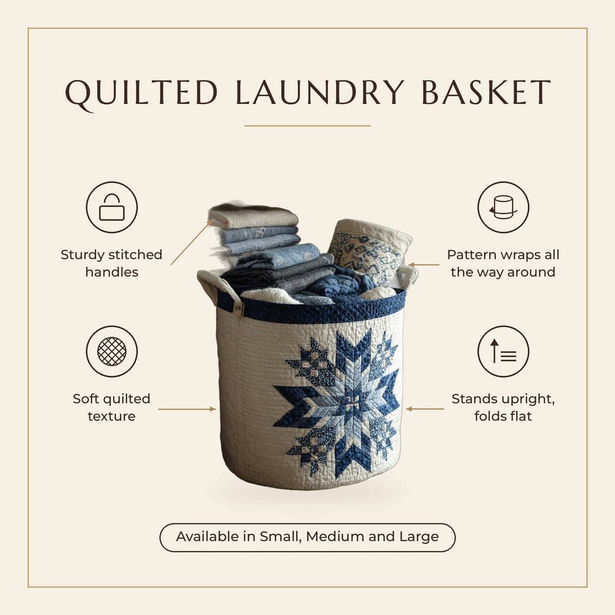 Quilted Laundry Basket - Snowflake features infographic