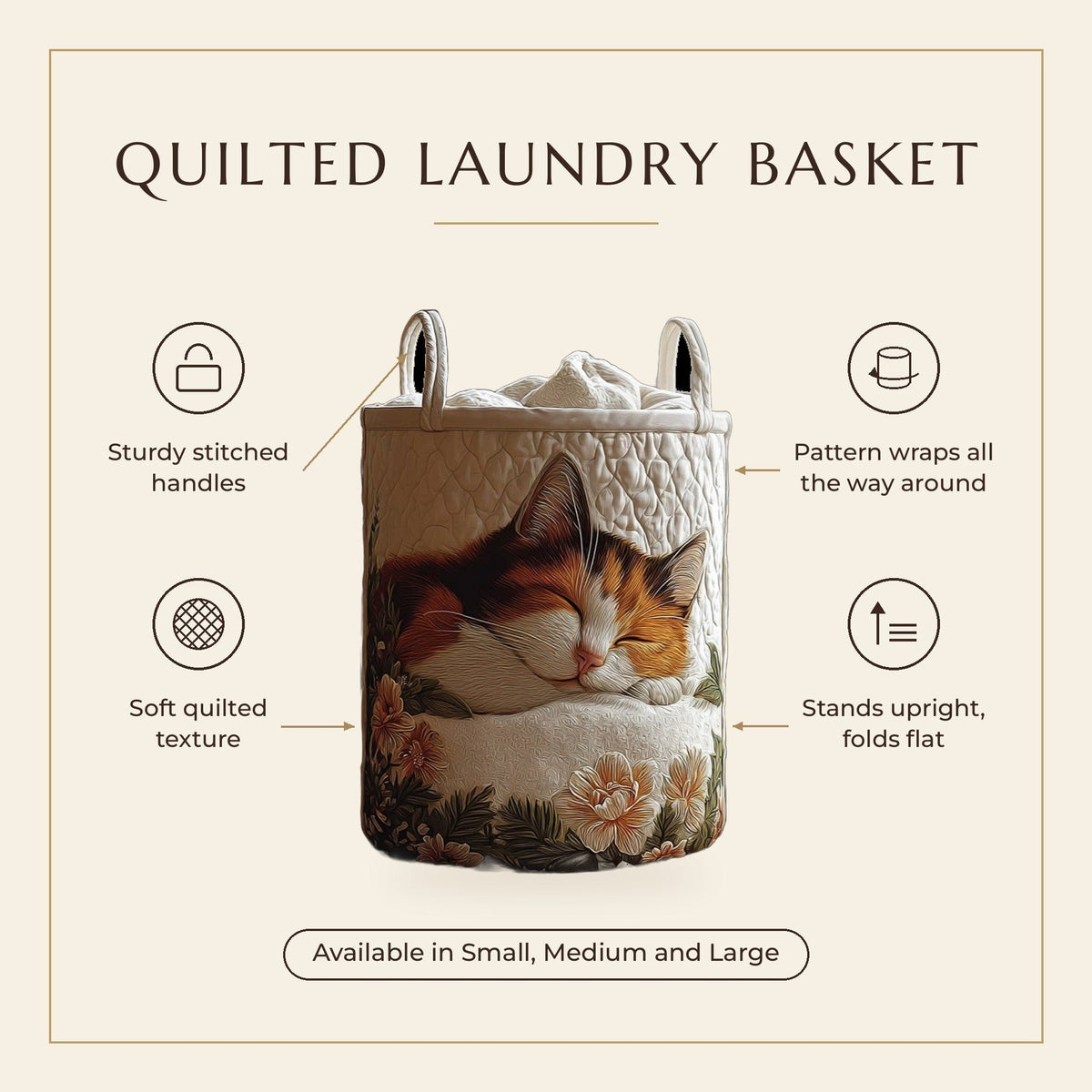Quilted Laundry Basket - Snowy Calm features infographic
