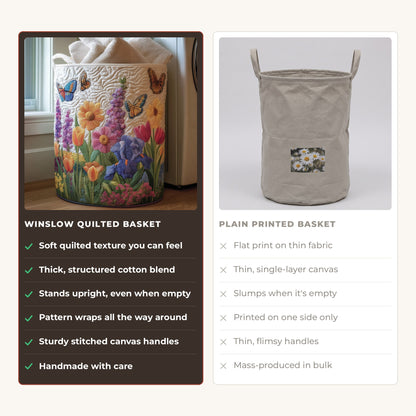 Quilted Laundry Basket - Spring Flower compared with a plain printed basket