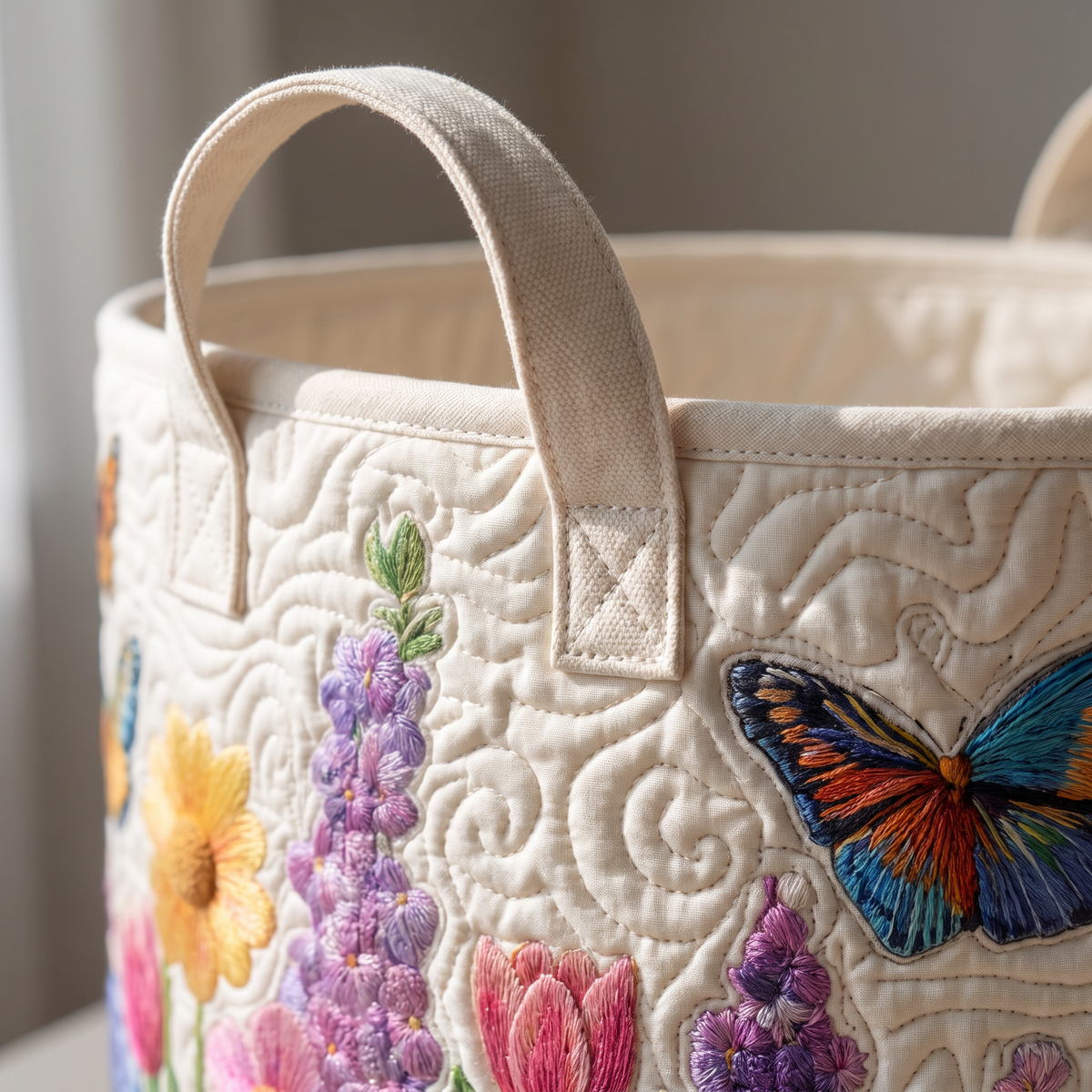 Quilted Laundry Basket - Spring Flower
