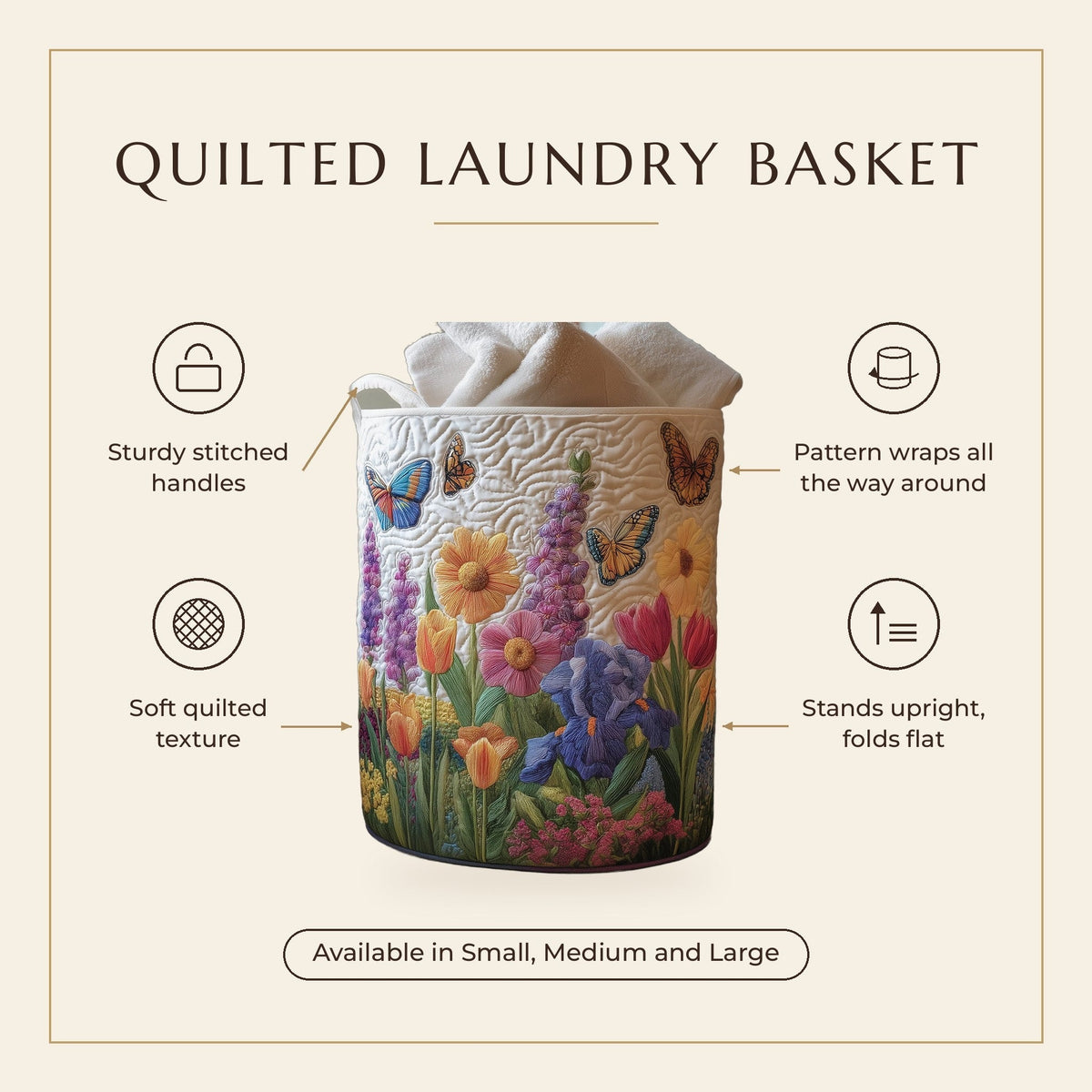 Quilted Laundry Basket - Spring Flower features infographic