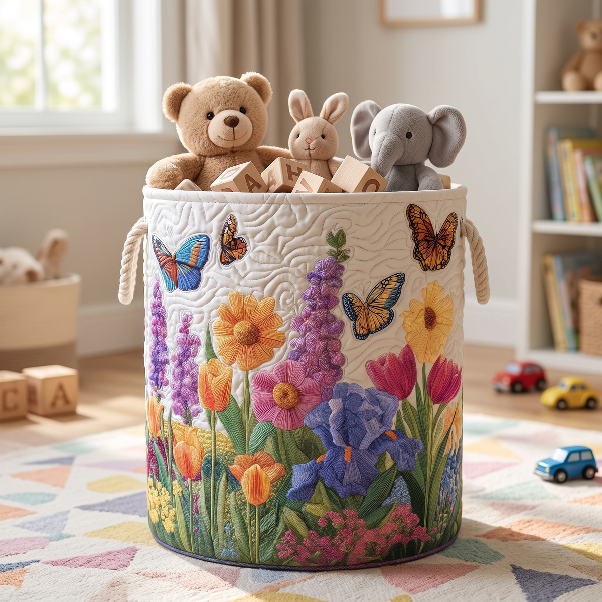 Quilted Laundry Basket - Spring Flower