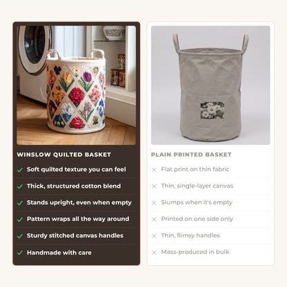 Quilted Laundry Basket - Spring Flowers compared with a plain printed basket