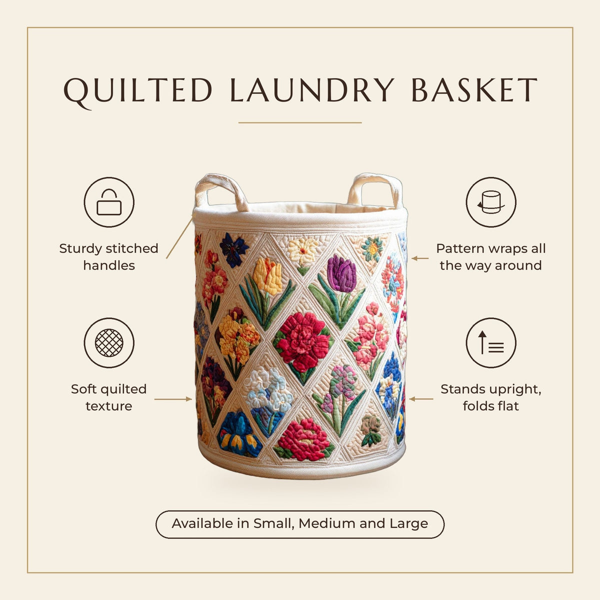 Quilted Laundry Basket - Spring Flowers features infographic