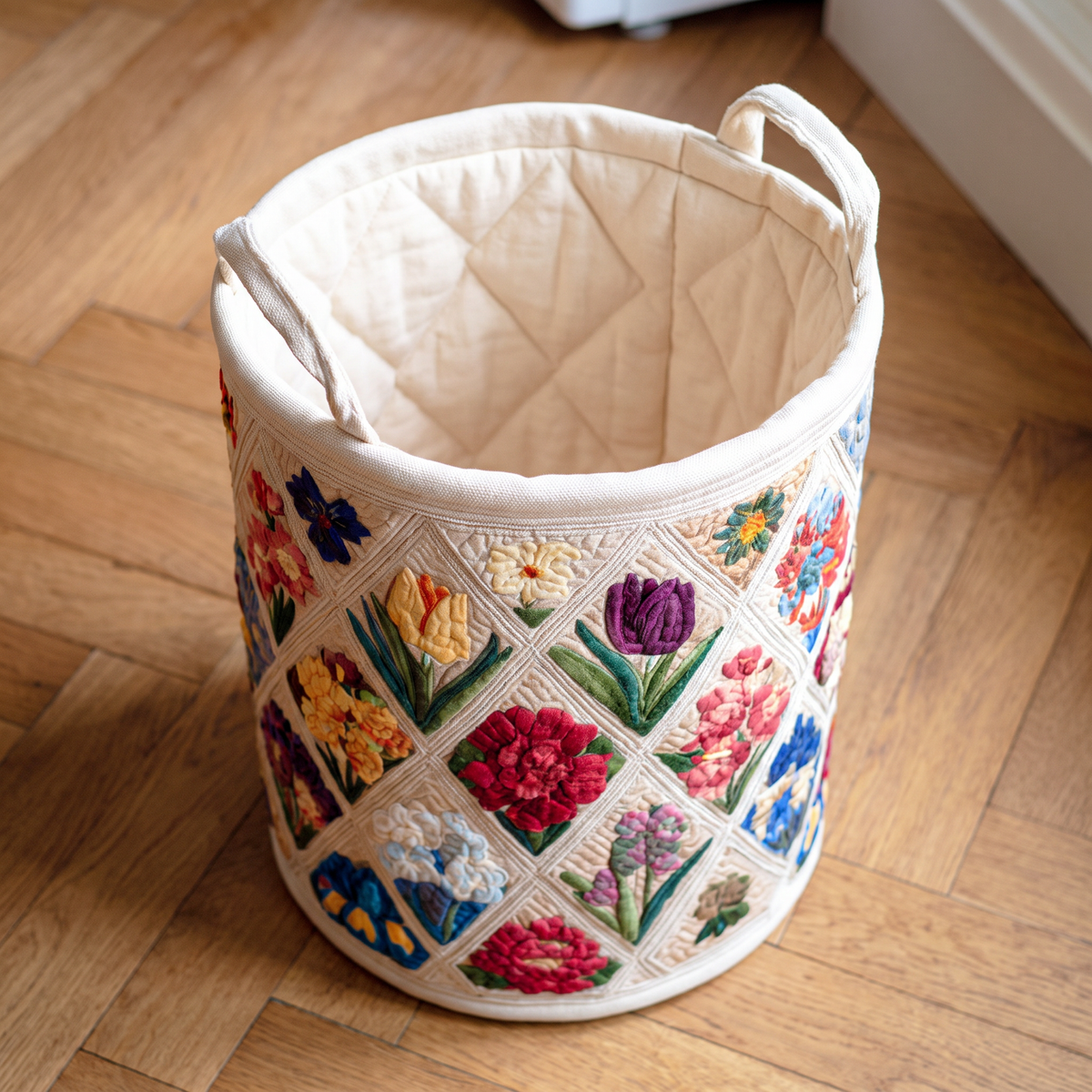 Quilted Laundry Basket - Spring Flowers