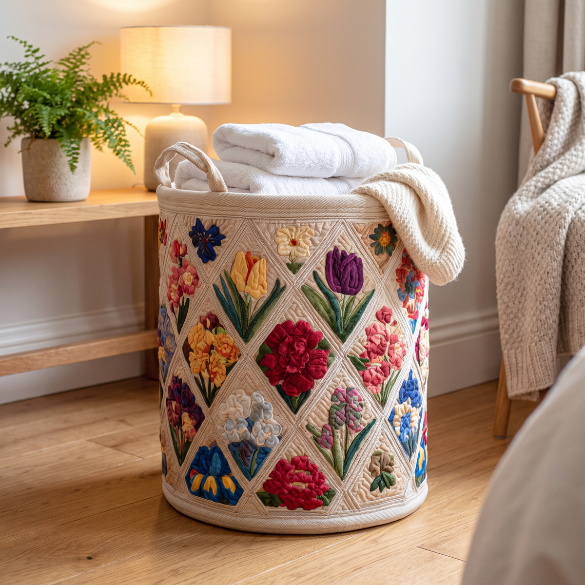 Quilted Laundry Basket - Spring Flowers