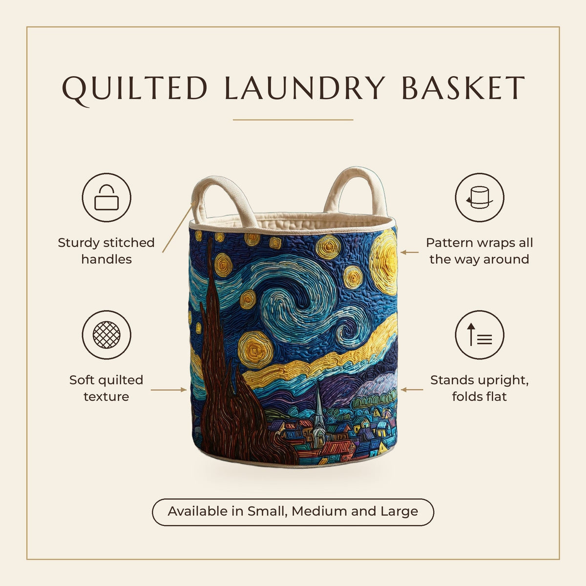Quilted Laundry Basket - Star Pattern features infographic
