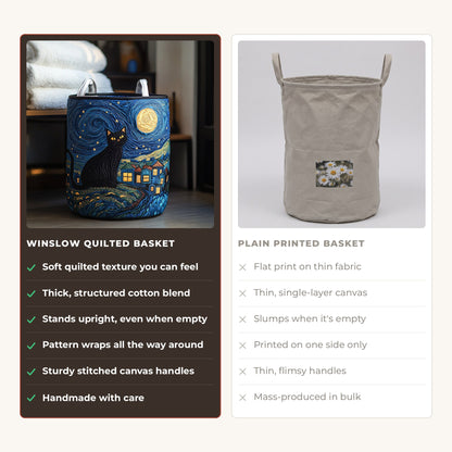 Quilted Laundry Basket - Star Paws compared with a plain printed basket