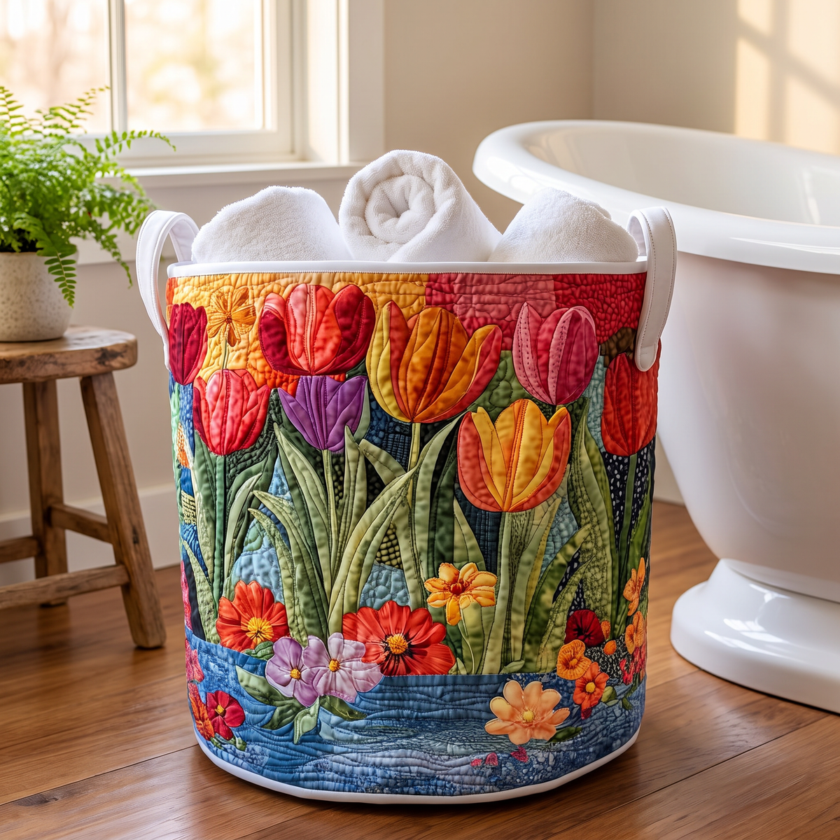 Quilted Laundry Basket - Summer Flowers