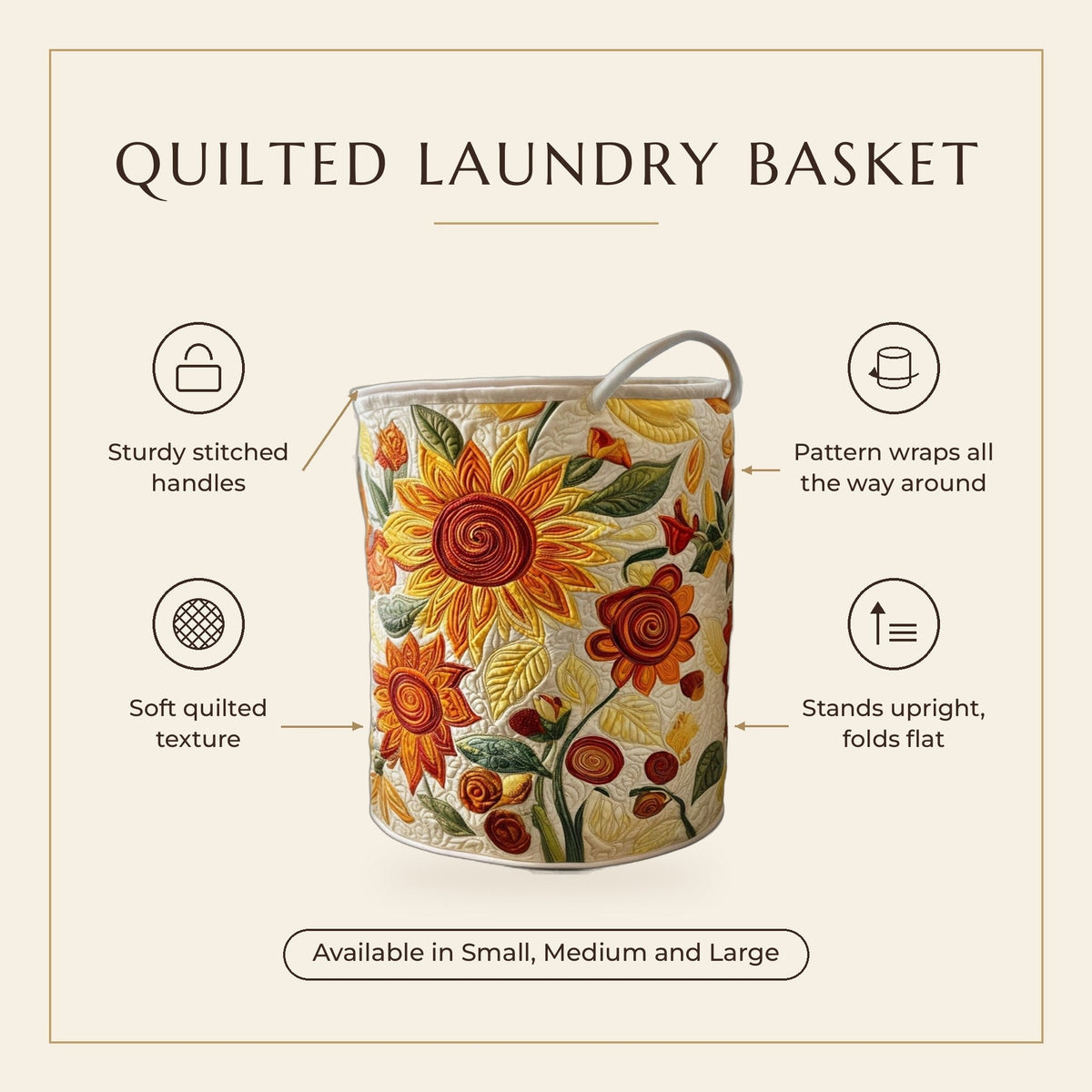 Quilted Laundry Basket - Sun Cushions features infographic
