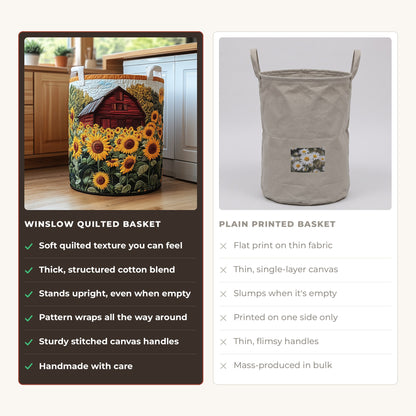 Quilted Laundry Basket - Sunflower Barn compared with a plain printed basket