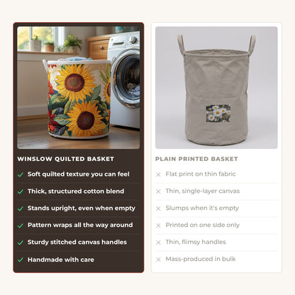 Quilted Laundry Basket - Sunflower compared with a plain printed basket