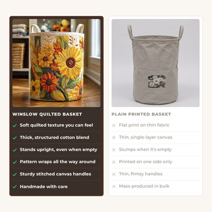 Quilted Laundry Basket - Sunflower II compared with a plain printed basket