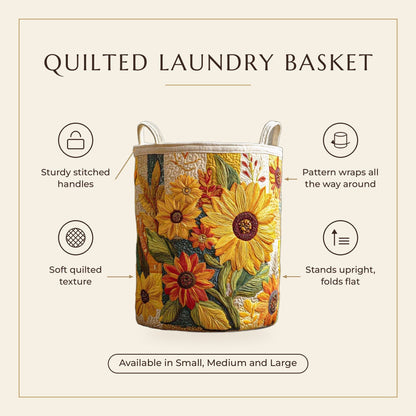 Quilted Laundry Basket - Sunflower II features infographic