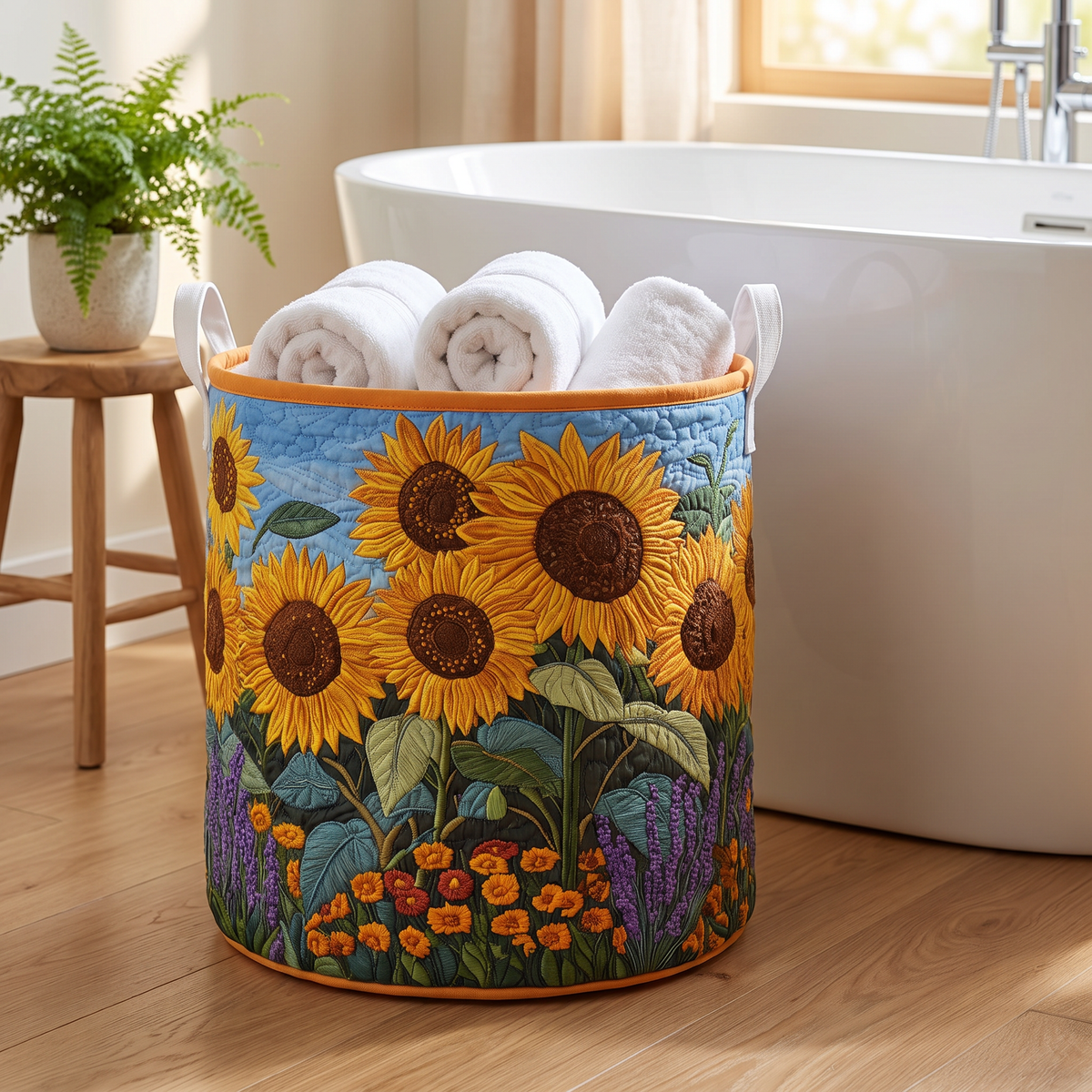 Quilted Laundry Basket - Sunflowers
