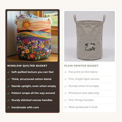 Quilted Laundry Basket - Sunny Bloom compared with a plain printed basket