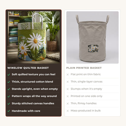 Quilted Laundry Basket - Sunny Stems compared with a plain printed basket