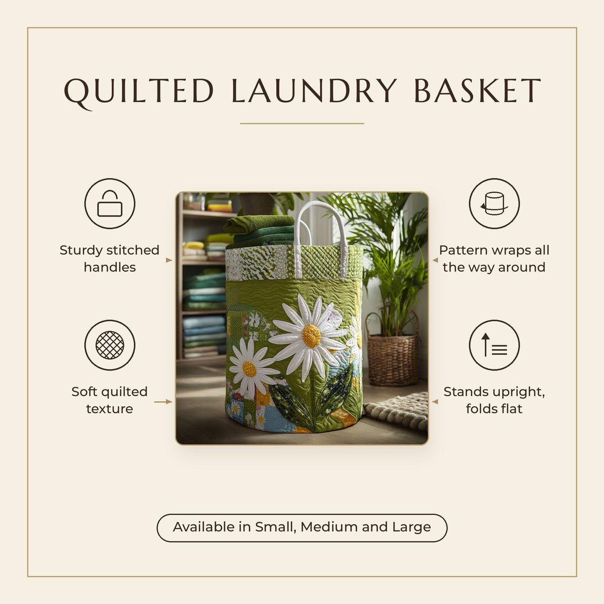 Quilted Laundry Basket - Sunny Stems features infographic
