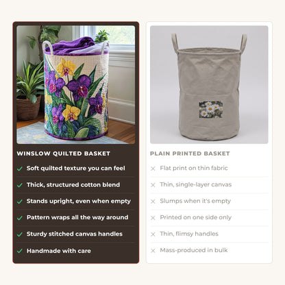 Quilted Laundry Basket - Sunset with Orchids compared with a plain printed basket