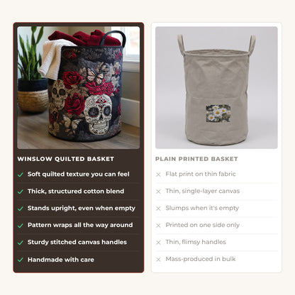 Quilted Laundry Basket - Sweet Spirit compared with a plain printed basket