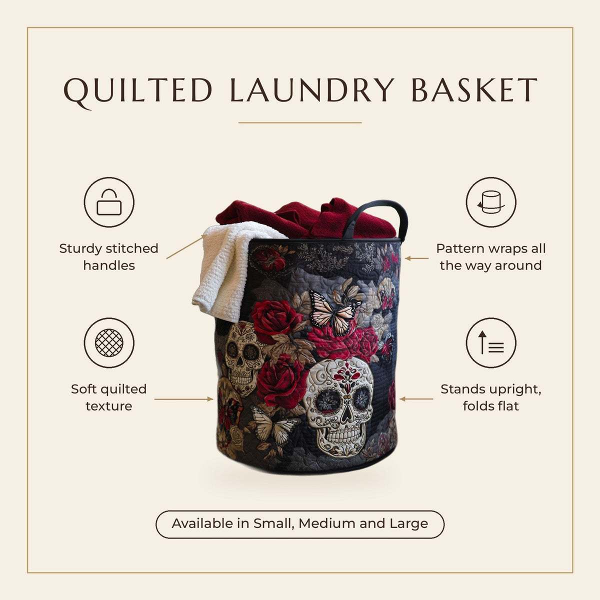 Quilted Laundry Basket - Sweet Spirit features infographic