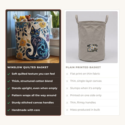 Quilted Laundry Basket - The League of Nine Lives compared with a plain printed basket