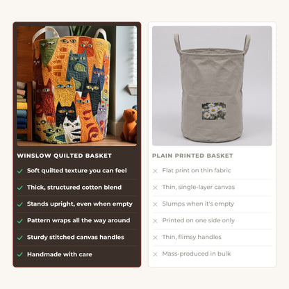Quilted Laundry Basket - The Purring Band compared with a plain printed basket