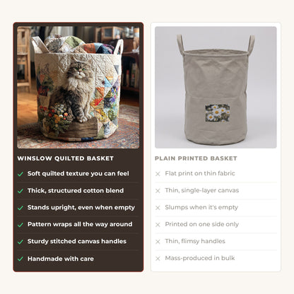 Quilted Laundry Basket - The Whisker Band compared with a plain printed basket