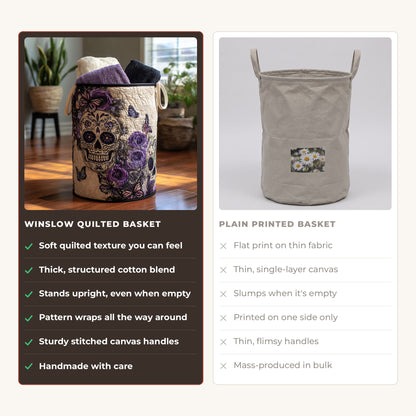 Quilted Laundry Basket - Timeless Spirit compared with a plain printed basket