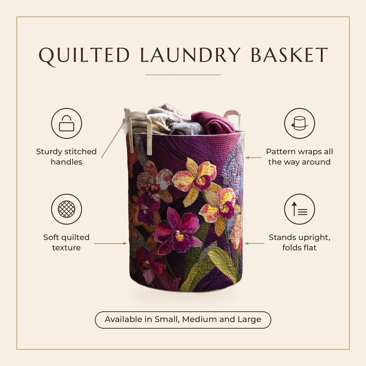 Quilted Laundry Basket - Tropical Velvet features infographic