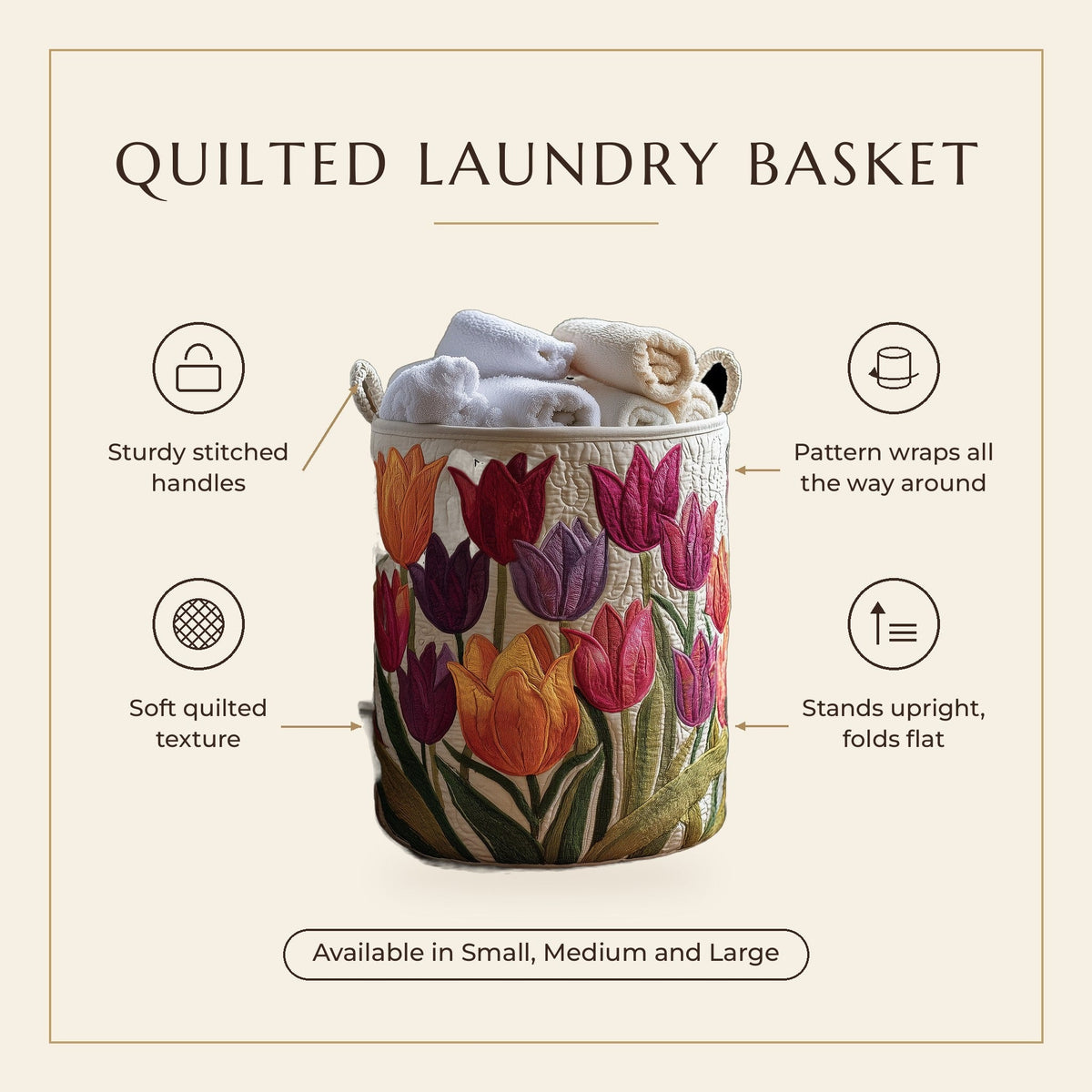 Quilted Laundry Basket - Tulip Joy features infographic