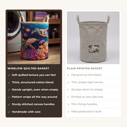 Quilted Laundry Basket - Turtle Bay II compared with a plain printed basket