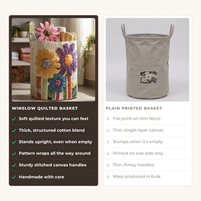 Quilted Laundry Basket - Vintage Flowers compared with a plain printed basket