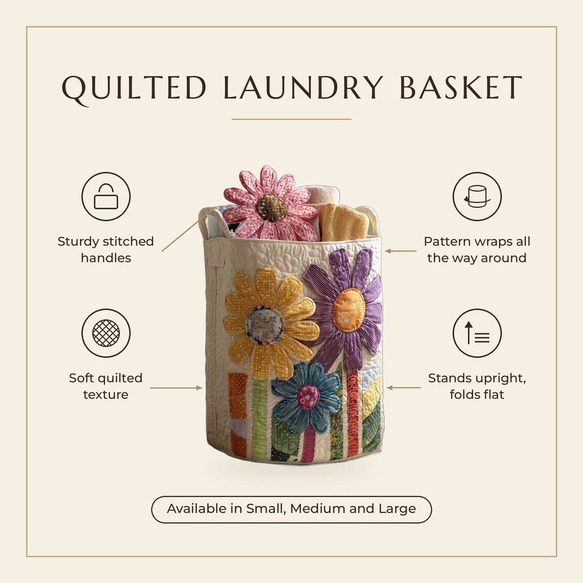 Quilted Laundry Basket - Vintage Flowers features infographic