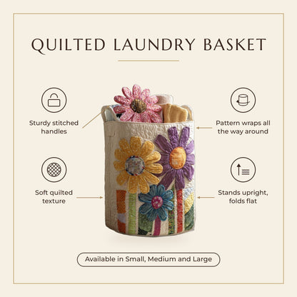 Quilted Laundry Basket - Vintage Flowers features infographic