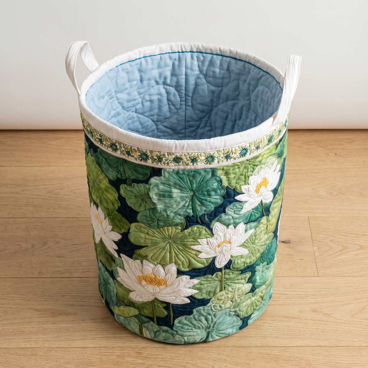 Quilted Laundry Basket - Water Lily Pond