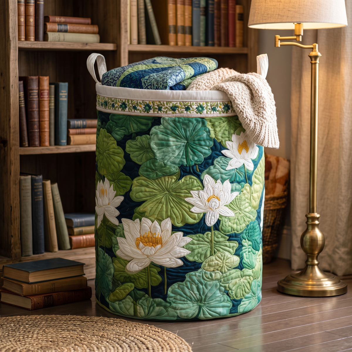 Quilted Laundry Basket - Water Lily Pond