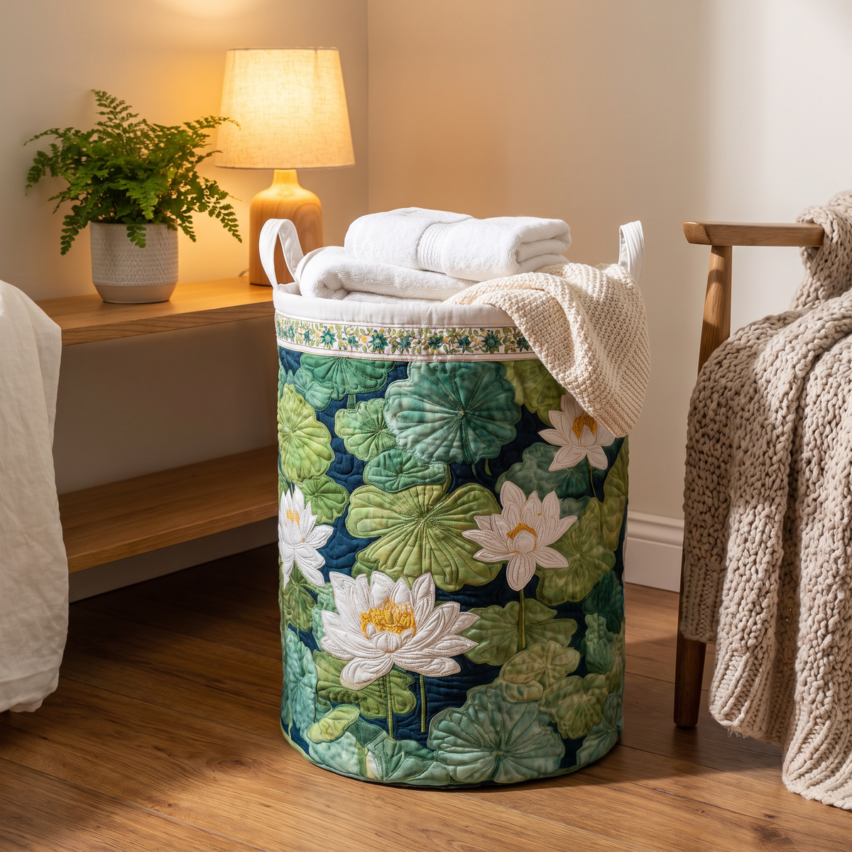 Quilted Laundry Basket - Water Lily Pond