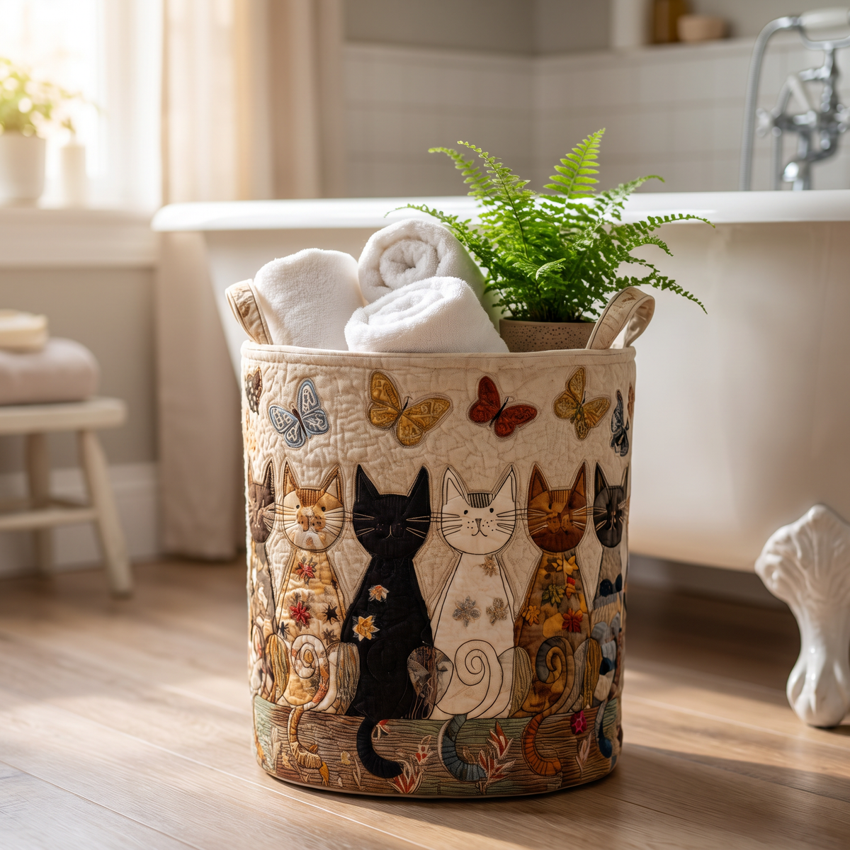 Quilted Laundry Basket - Whiskers