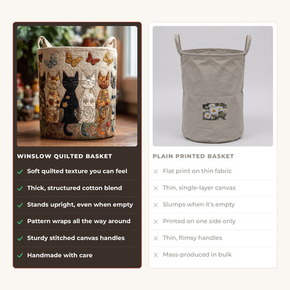 Quilted Laundry Basket - Whiskers compared with a plain printed basket