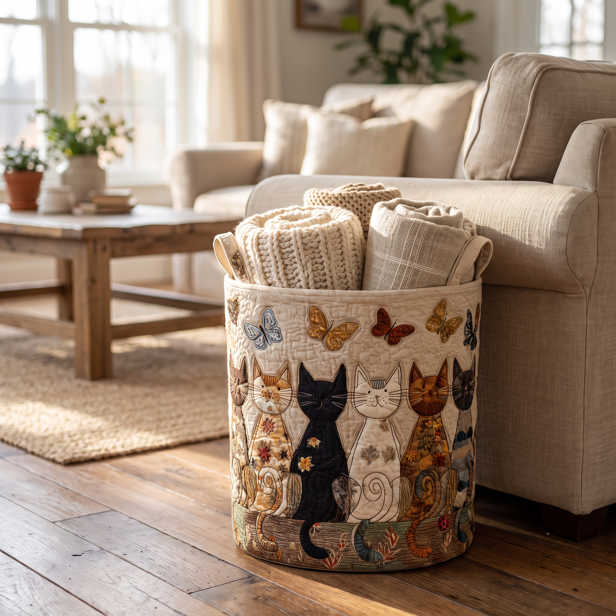 Quilted Laundry Basket - Whiskers