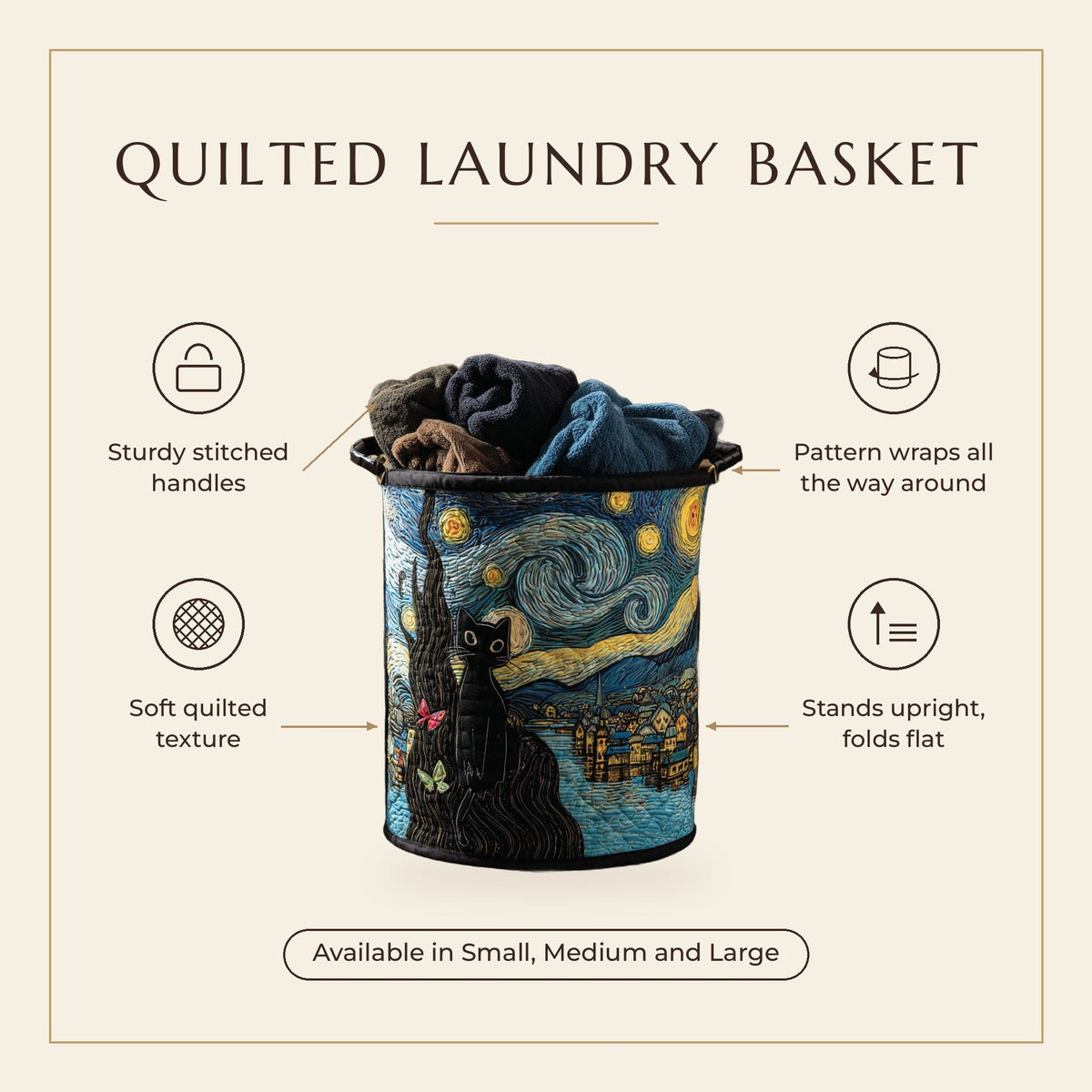 Quilted Laundry Basket - Whiskers in the Wind features infographic