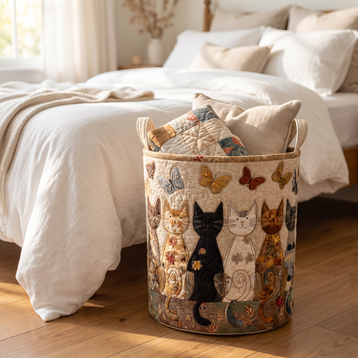 Quilted Laundry Basket - Whiskers