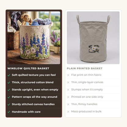 Quilted Laundry Basket - Wild Flowers compared with a plain printed basket