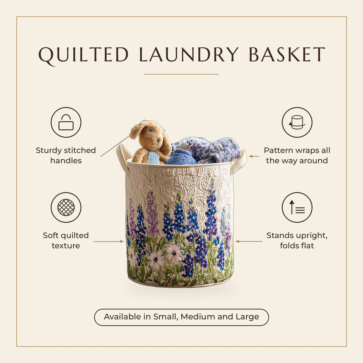 Quilted Laundry Basket - Wild Flowers features infographic