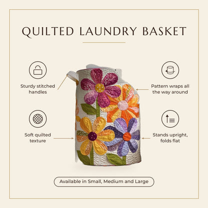 Quilted Laundry Basket - Wildflower Dance features infographic