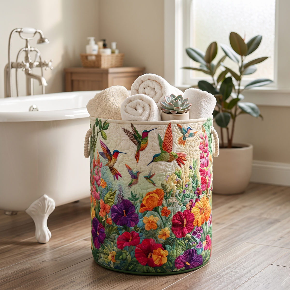 Quilted Laundry Basket - Wings and Flowers