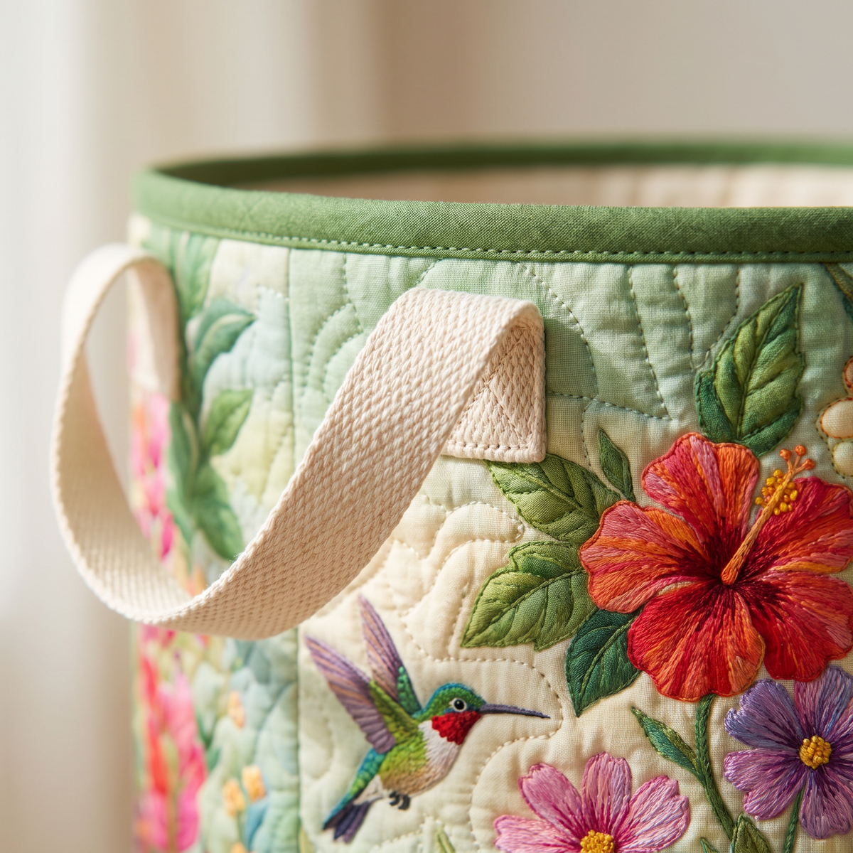 Quilted Laundry Basket - Wings and Flowers